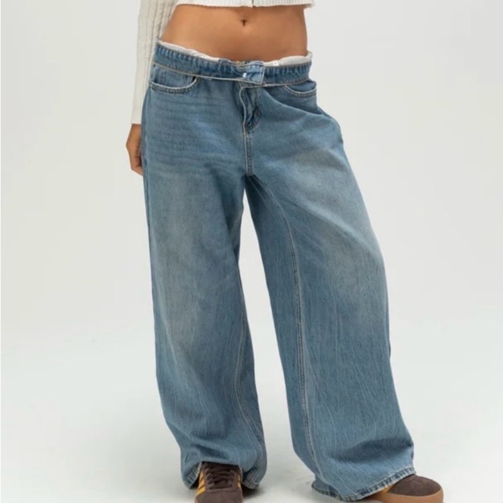 RSQ Tillys Women’s Medium Low Rise Extreme Baggy Med Wash Wide Leg Jeans NWT - Picture 1 of 11